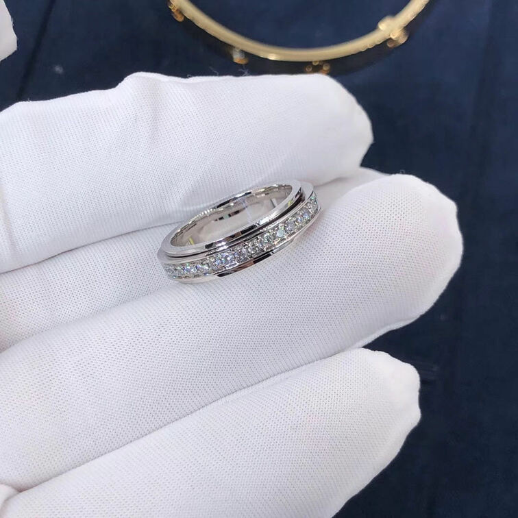 Custom Piaget Possession Wedding Rings In 18k White Gold