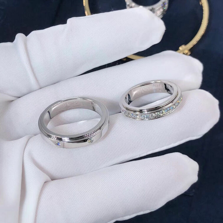 Custom Piaget Possession Wedding Rings In 18k White Gold