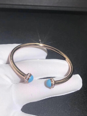 Piaget 18k Yellow Gold Turquoise Diamond Possession Open Bangle Bracelet