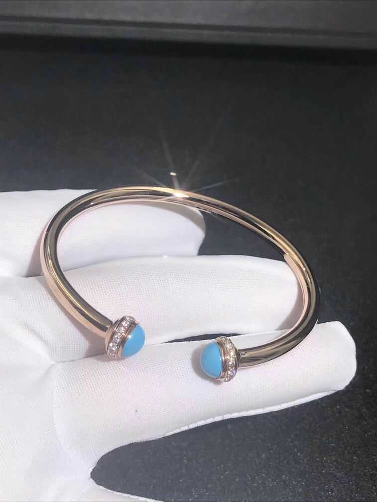 Piaget 18k Yellow Gold Turquoise Diamond Possession Open Bangle Bracelet