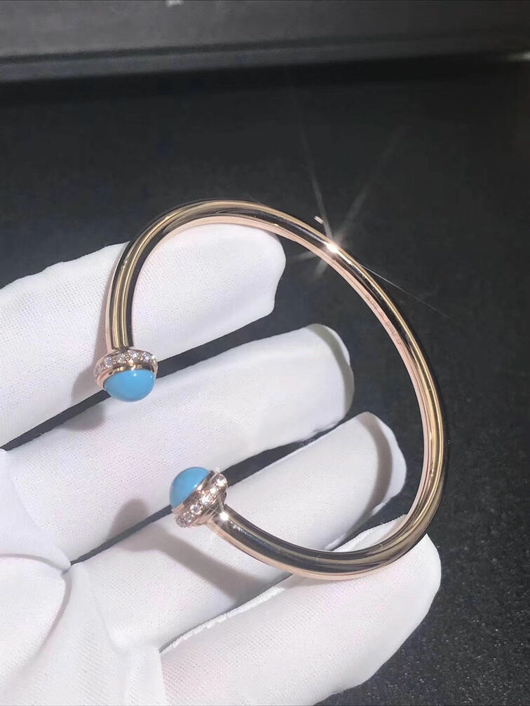 Piaget 18k Yellow Gold Turquoise Diamond Possession Open Bangle Bracelet