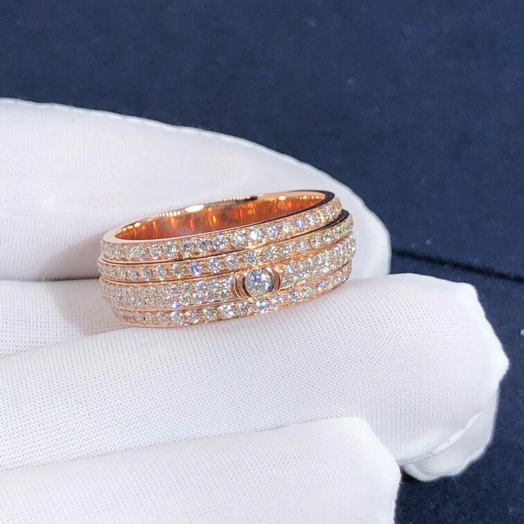 Piaget Possession Ring 18k Rose Gold Four Circle Turnable Full Diamonds