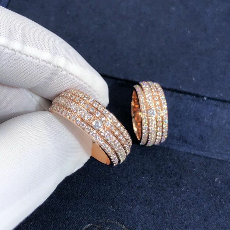 Piaget Possession Ring 18k Rose Gold Four Circle Turnable Full Diamonds