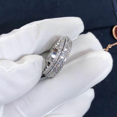 Piaget Possession Ring 18k White Gold Three Circle Full Diamonds