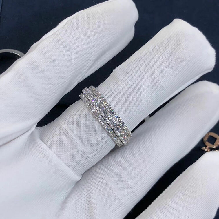 Piaget Possession Ring 18k White Gold Three Circle Full Diamonds
