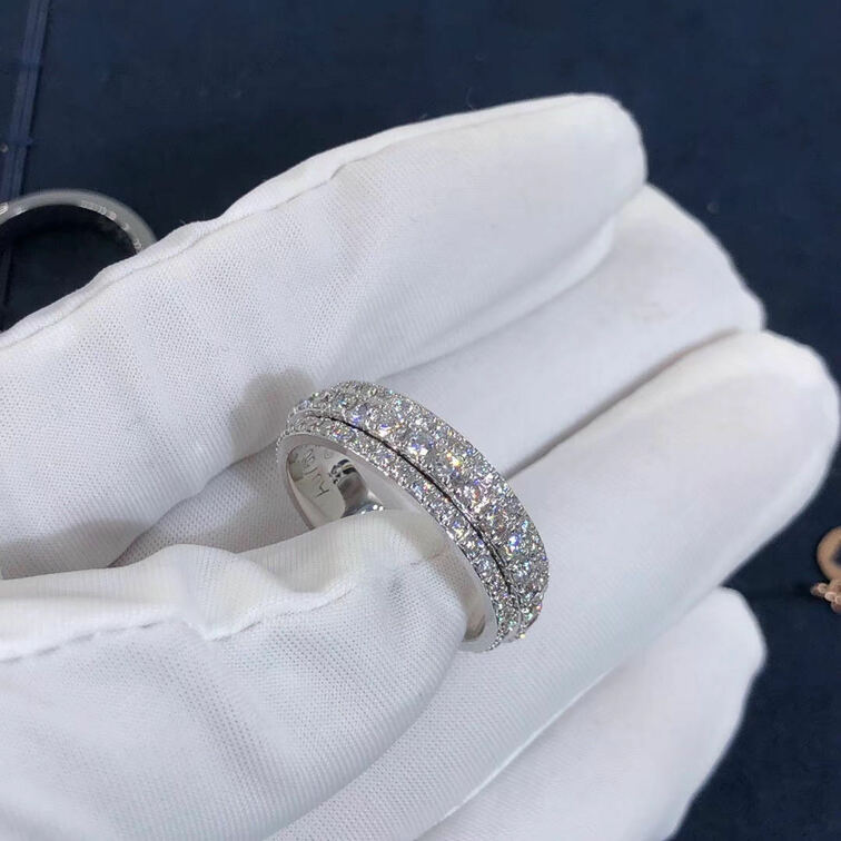 Piaget Possession Ring 18k White Gold Three Circle Full Diamonds