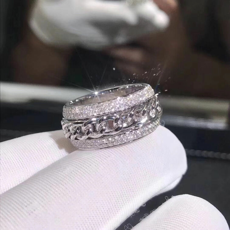 Piaget Possession Ring 18k White Gold Three Circle Turnable With Diamonds