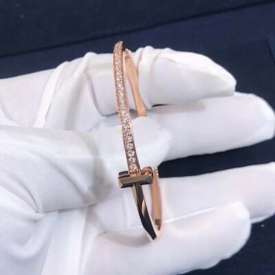 Custom 18k Rose Gold Tiffany T1 Narrow Diamond Hinged Bangle