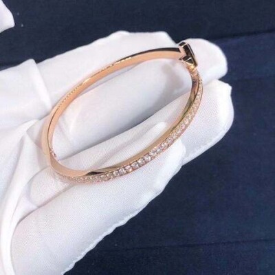 Custom 18k Rose Gold Tiffany T1 Narrow Diamond Hinged Bangle