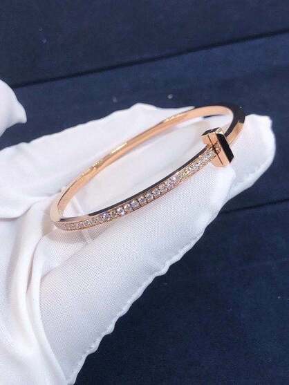 Custom 18k Rose Gold Tiffany T1 Narrow Diamond Hinged Bangle
