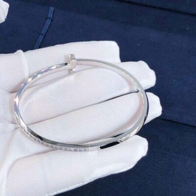 Custom 18k White Gold Tiffany T1 Narrow Diamond Hinged Bangle