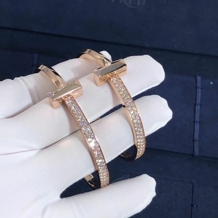 Custom Made 18k Rose Gold Tiffany T T1 Wide Diamond Hinged Bangle