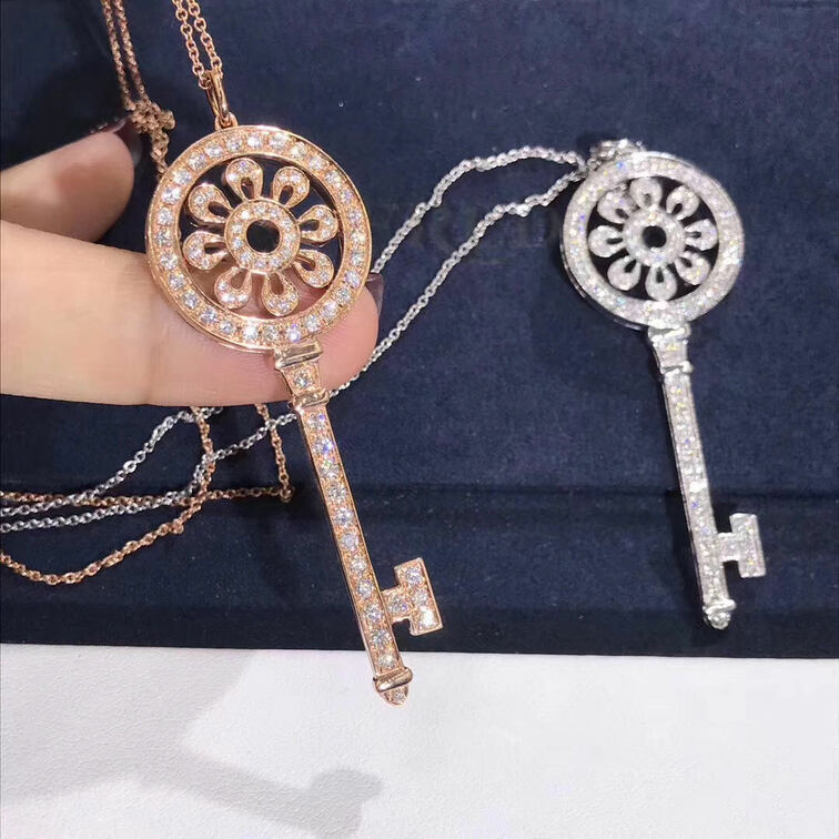 Iffany Co Petal Key Pendant Necklace Diamonds