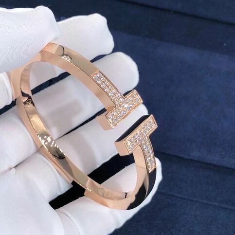Inspired Tiffany T Bracelet T Two 18k Rose Gold With Diamonds Square Bangle