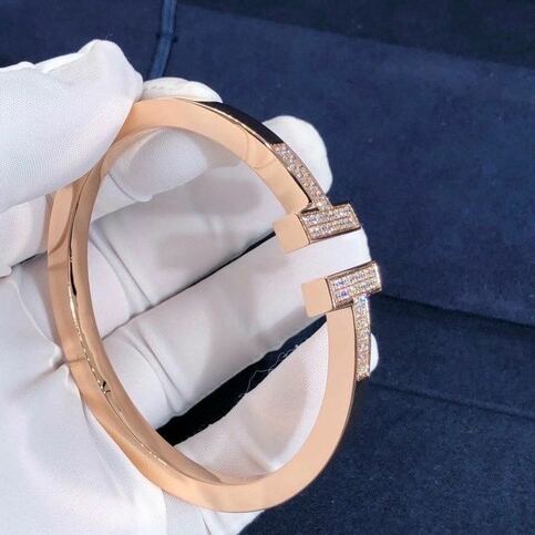 Inspired Tiffany T Bracelet T Two 18k Rose Gold With Diamonds Square Bangle
