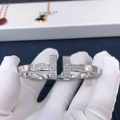 Inspired Tiffany T Square Bracelet In 18k White Gold With Pave Diamond