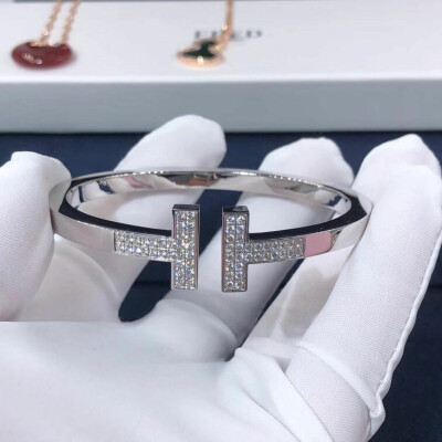 Inspired Tiffany T Square Bracelet In 18k White Gold With Pave Diamond