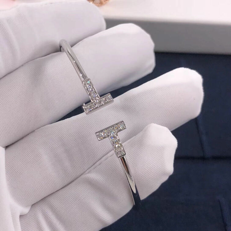 Tiffany Co 18k White Gold Tiffany T Diamond Wire Bracelet