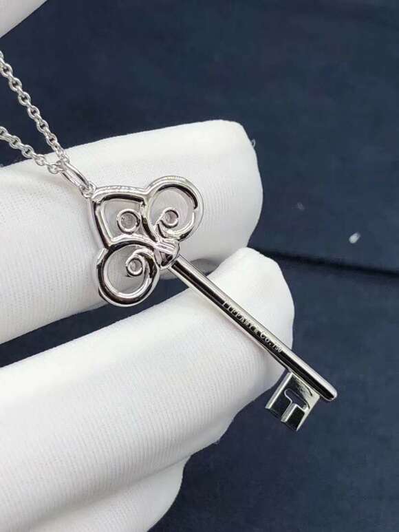 Tiffany Fleur De Lis Key Pendant Necklace 18kt White Gold Set With Diamonds