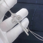 Tiffany Platinum Fleur De Lis Diamond Key Pendant Necklace