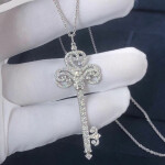 Tiffany Platinum Fleur De Lis Diamond Key Pendant Necklace