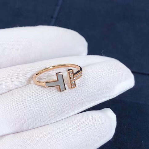 Tiffany T Ring T Two 18k Rose Gold White Mother Of Pearl With Diamonds