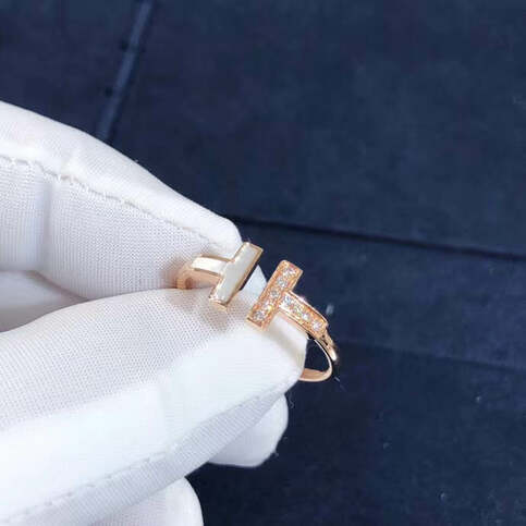 Tiffany T Ring T Two 18k Rose Gold White Mother Of Pearl With Diamonds