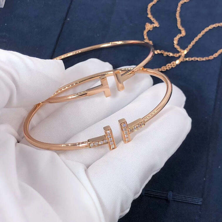 Tiffany T Wire Bracelet 18k Pink Gold With Diamonds