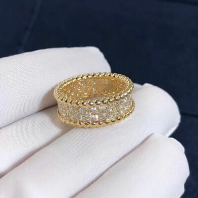 Inspired 18k Yellow Gold Van Cleef Arpels Perlee Diamonds Band Ring