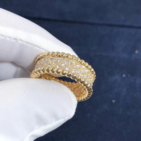 Inspired 18k Yellow Gold Van Cleef Arpels Perlee Diamonds Band Ring