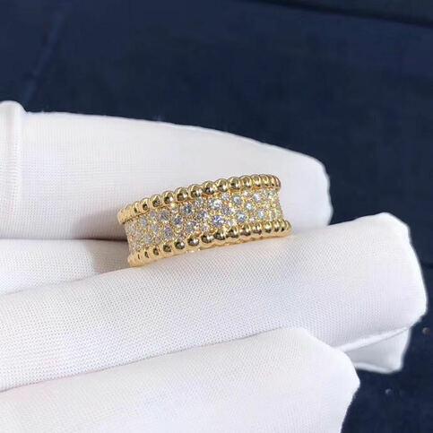 Inspired 18k Yellow Gold Van Cleef Arpels Perlee Diamonds Band Ring