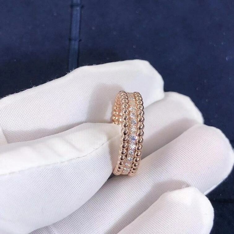 Van Cleef Arpels 18k Rose Gold 1 Row Perlee Diamonds Ring
