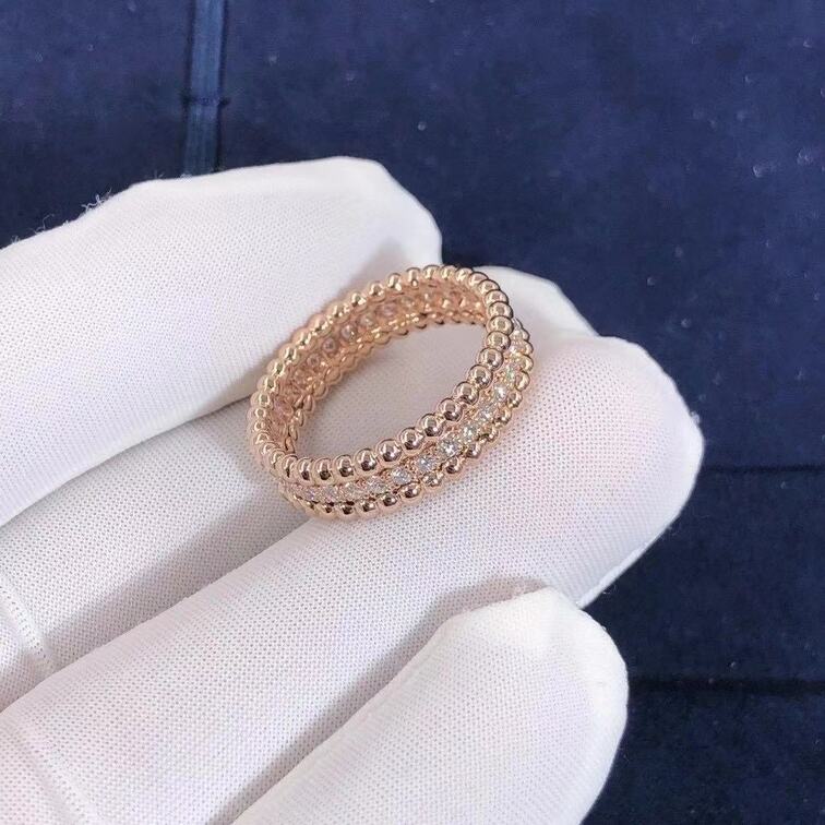 Van Cleef Arpels 18k Rose Gold 1 Row Perlee Diamonds Ring