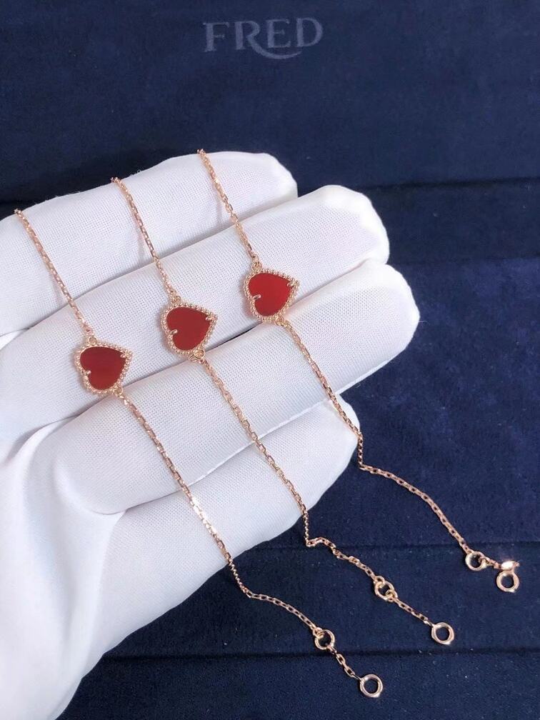 Van Cleef Arpels 18k Rose Gold Carnelian Sweet Alhambra Heart Bracelet