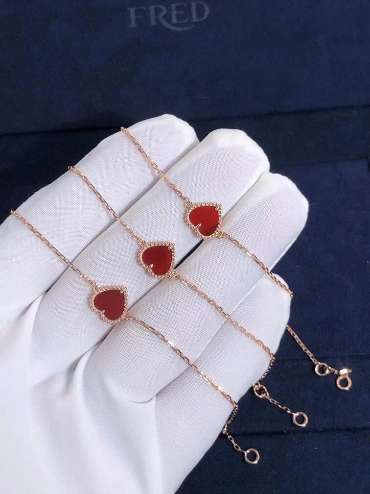 Van Cleef Arpels 18k Rose Gold Carnelian Sweet Alhambra Heart Bracelet