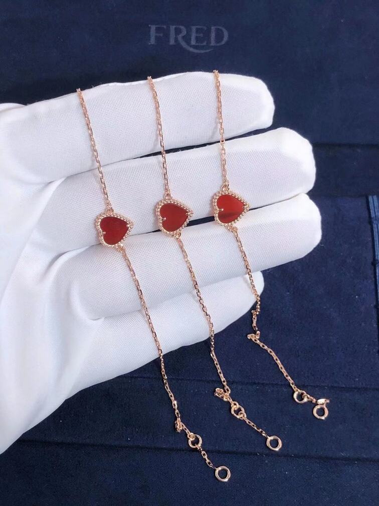 Van Cleef Arpels 18k Rose Gold Carnelian Sweet Alhambra Heart Bracelet