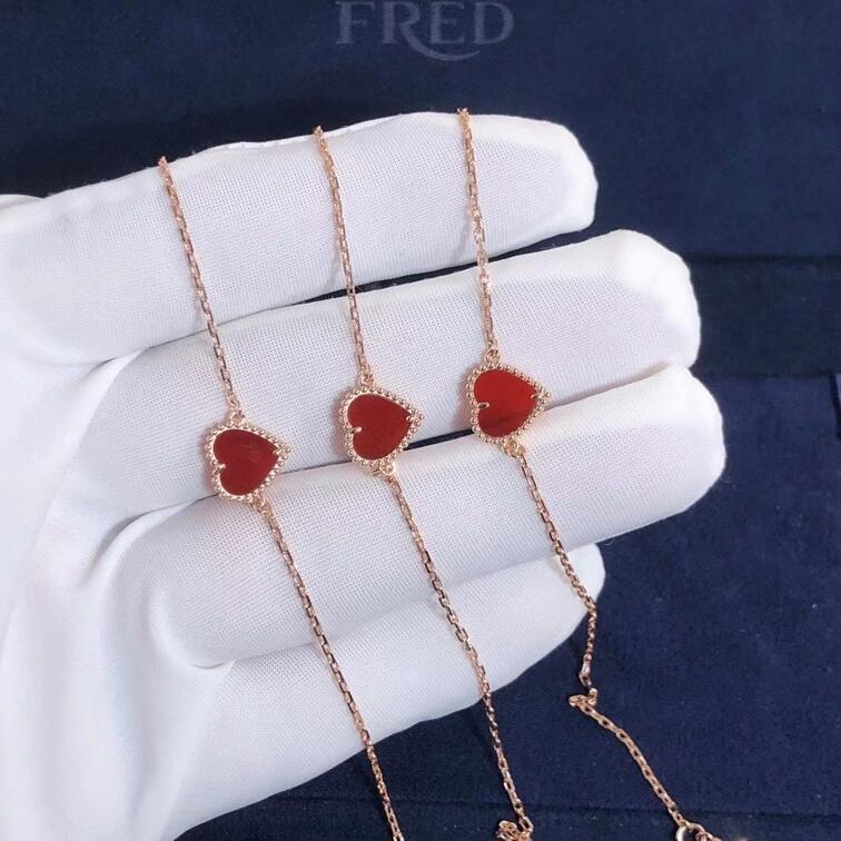 Van Cleef Arpels 18k Rose Gold Carnelian Sweet Alhambra Heart Bracelet