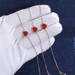 Van Cleef Arpels 18k Rose Gold Carnelian Sweet Alhambra Heart Bracelet