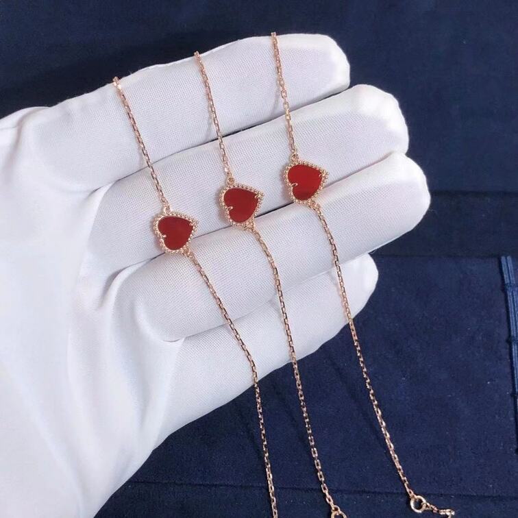Van Cleef Arpels 18k Rose Gold Carnelian Sweet Alhambra Heart Bracelet