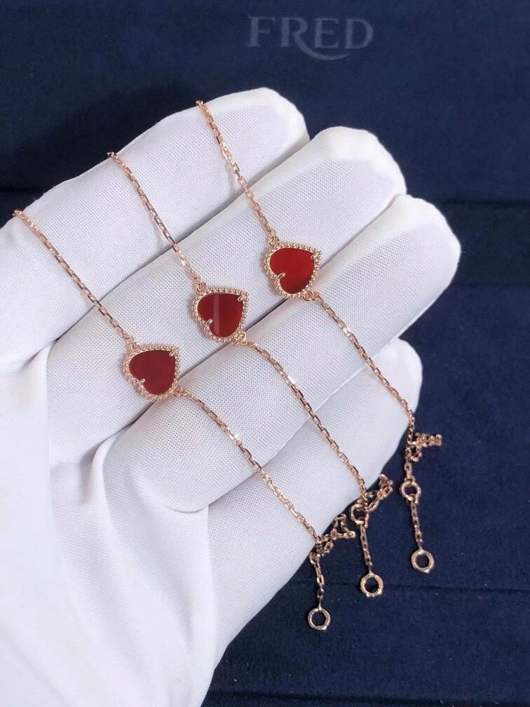 Van Cleef Arpels 18k Rose Gold Carnelian Sweet Alhambra Heart Bracelet