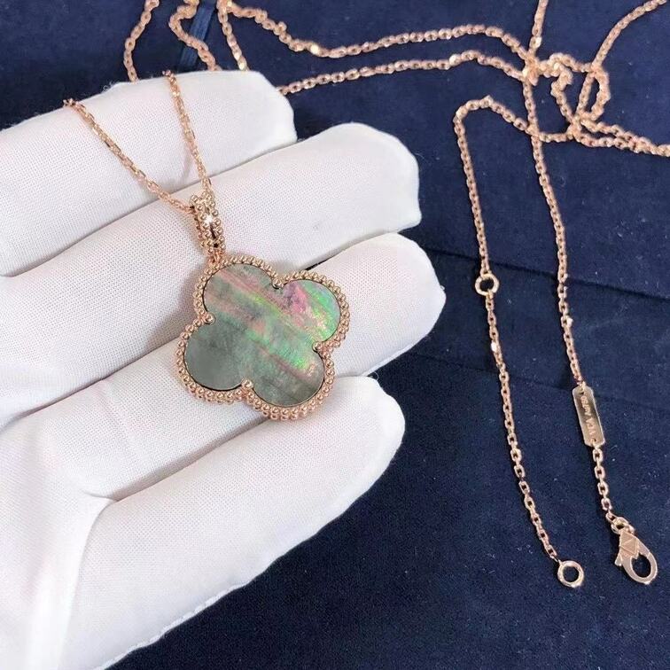 Van Cleef Arpels 18k Rose Gold Gray Mother Of Pearl Magic Alhambra 1 Motif Long Necklace