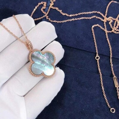 Van Cleef Arpels 18k Rose Gold Gray Mother Of Pearl Magic Alhambra 1 Motif Long Necklace