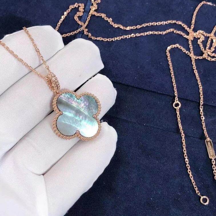 Van Cleef Arpels 18k Rose Gold Gray Mother Of Pearl Magic Alhambra 1 Motif Long Necklace