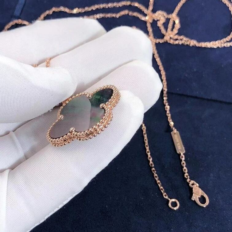 Van Cleef Arpels 18k Rose Gold Gray Mother Of Pearl Magic Alhambra 1 Motif Long Necklace