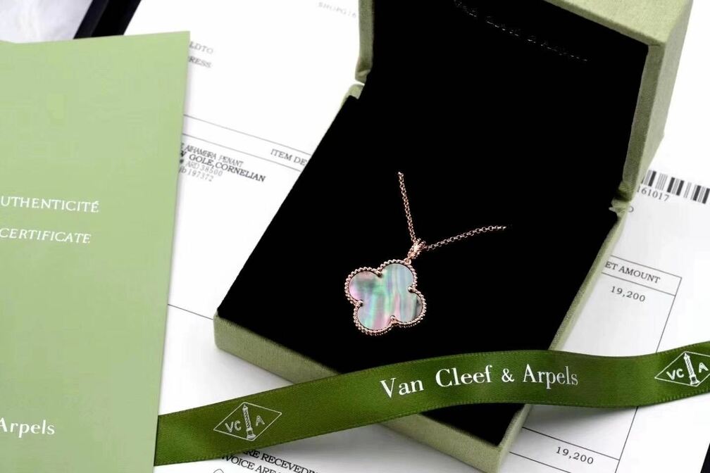 Van Cleef Arpels 18k Rose Gold Gray Mother Of Pearl Magic Alhambra 1 Motif Long Necklace
