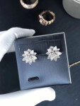 Van Cleef Arpels 18k White Gold And Diamond Lotus Medium Model Earrings
