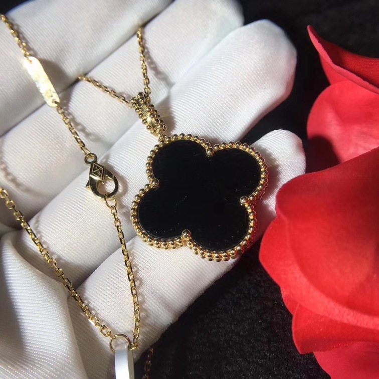 Van Cleef Arpels 18k White Gold Magic Alhambra Black Onyx 1 Motif Long Necklace