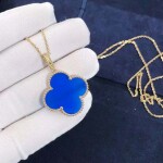 Van Cleef Arpels 18k Yellow Gold 1 Motifs Blue Agate Magic Alhambra Pendant Long Necklace
