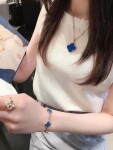 Van Cleef Arpels 18k Yellow Gold 1 Motifs Blue Agate Magic Alhambra Pendant Long Necklace