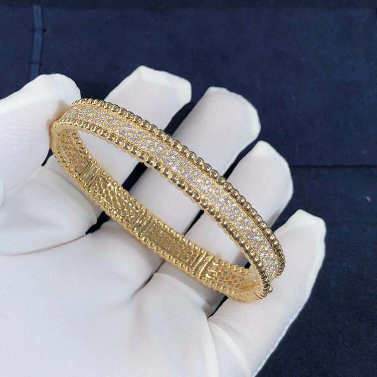 Van Cleef Arpels 18k Yellow Gold 3 Row Perlee Diamonds Bracelet